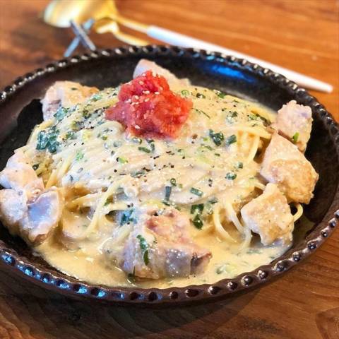 チキン明太クリームパスタ