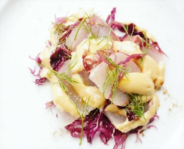 カンパチとふのりの胡麻ダレ