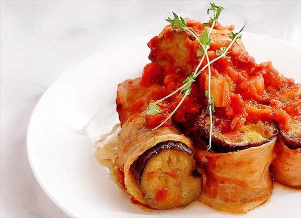 なすのベーコン包みdeトマト煮